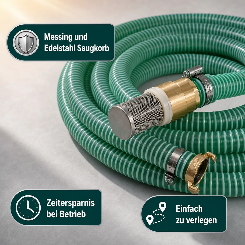 Saugkorb mit Rückschlagventil, Saug- Druckschlauch 25mm, Schnellkupplung, 9m