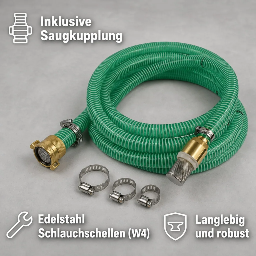 Druckschlauch 1 Zoll Set, Saug- Druckschlauch 7m, Industrie Qualität