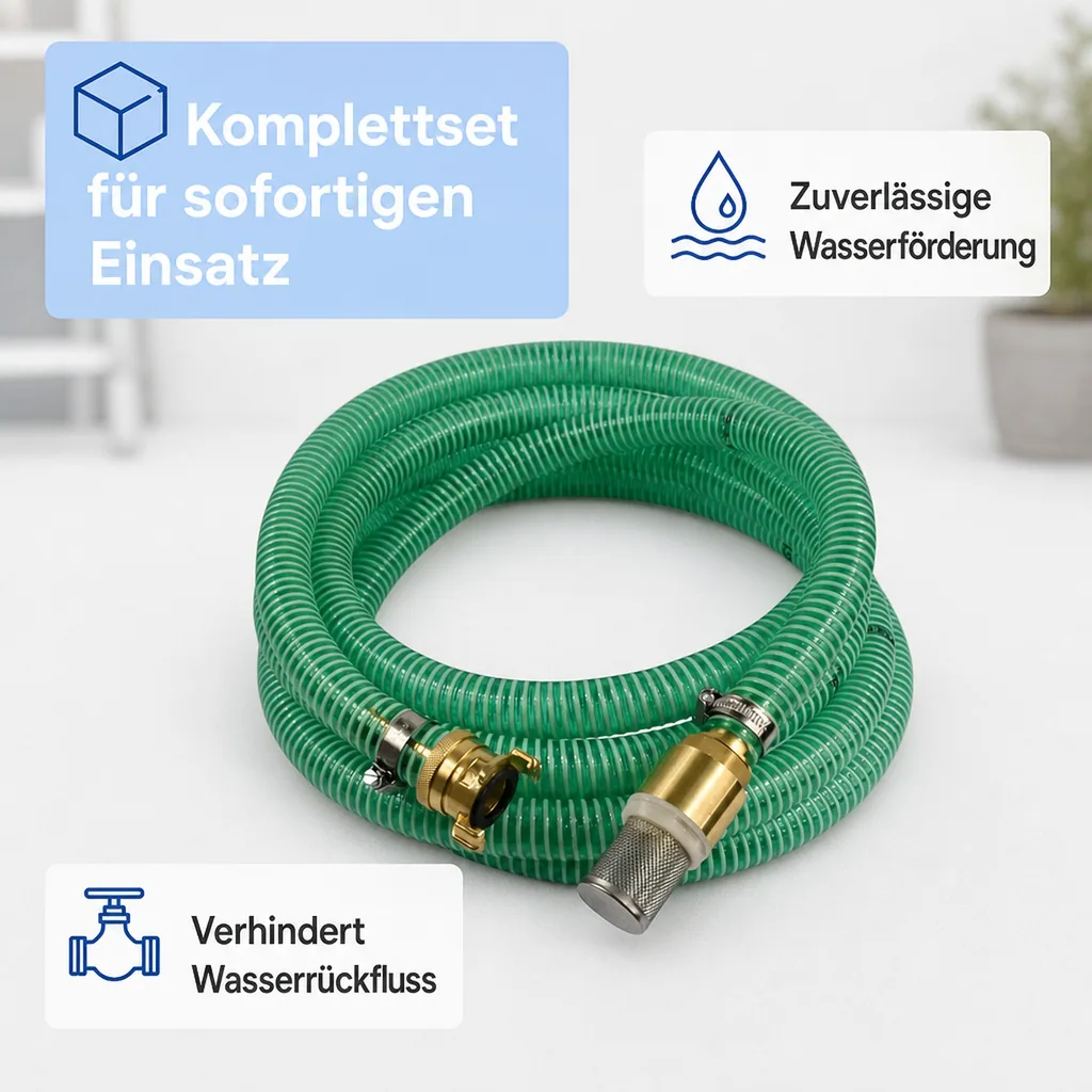 Saugdruckschlauch Set mit Saugkorb, 4m, 1 Zoll, Messing Saugkupplung