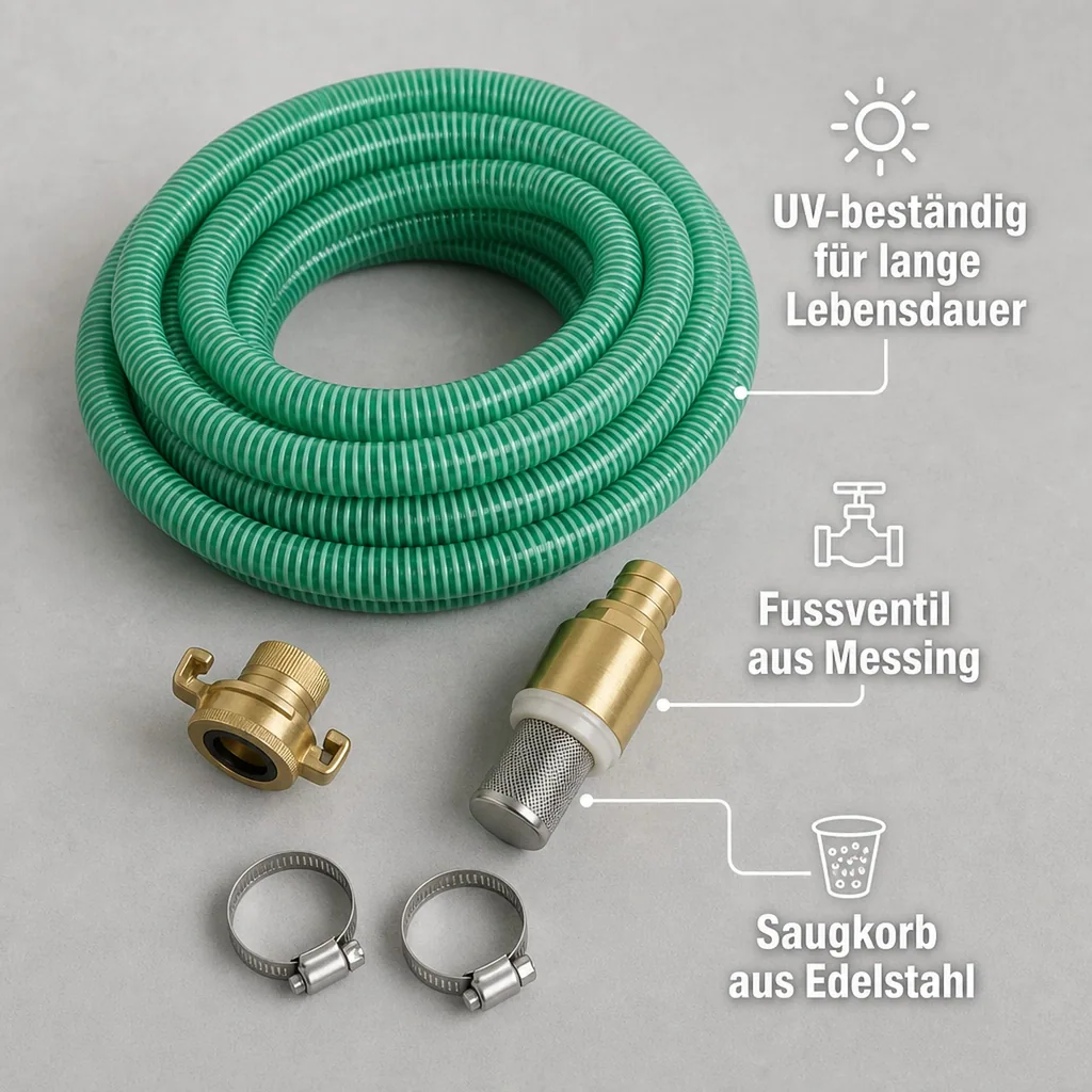 Saug-Druckschlauch Set, 1 Zoll, 15m, mit Saugkorb & Rückschlagventil