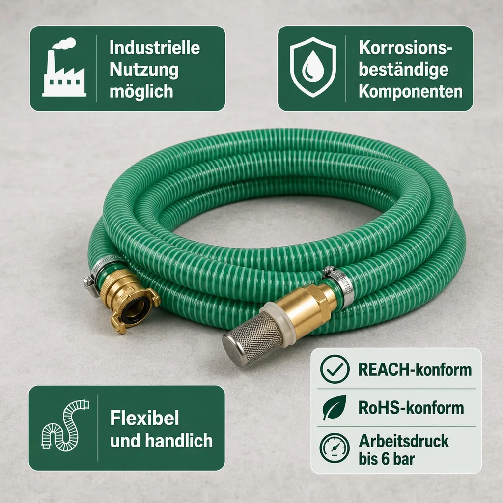 Saug Druckschlauch 1 Zoll, Saugkorb mit Rückschlagventil, 20m, Pool Teich Schlauch