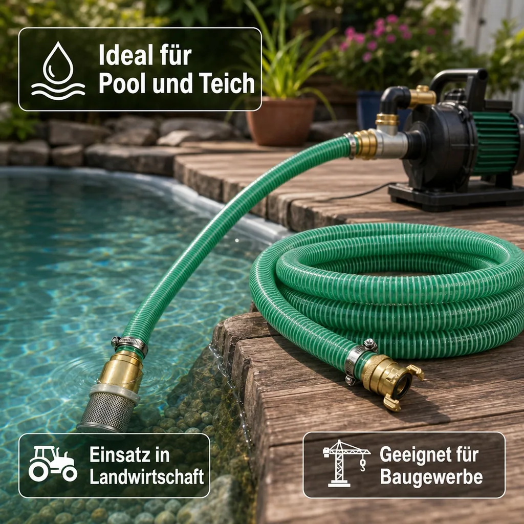 Saug Druckschlauch 1 Zoll, Saugkorb mit Rückschlagventil, 20m, Pool Teich Schlauch