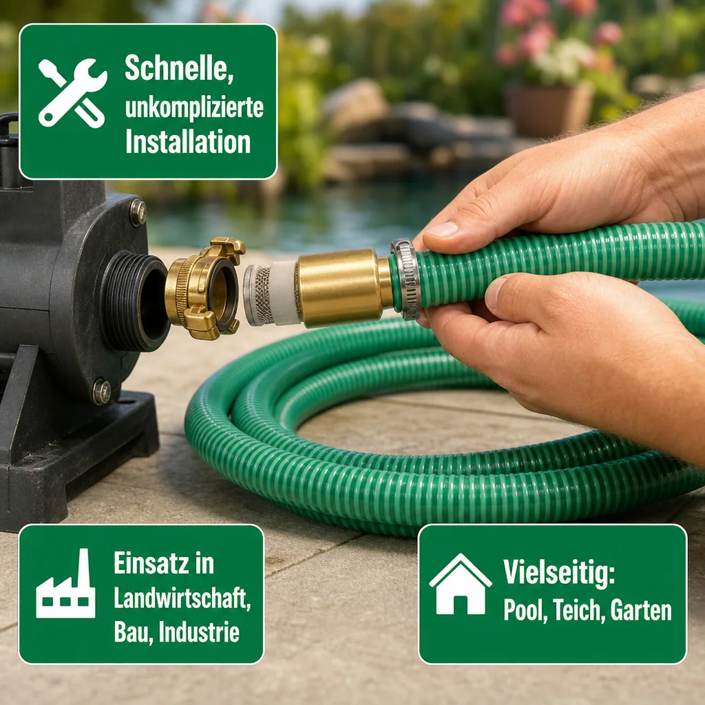 Saug- und Druckschlauch Set 8m, 1 Zoll, mit Saugkorb, Rückschlagventil, Saugkupplung