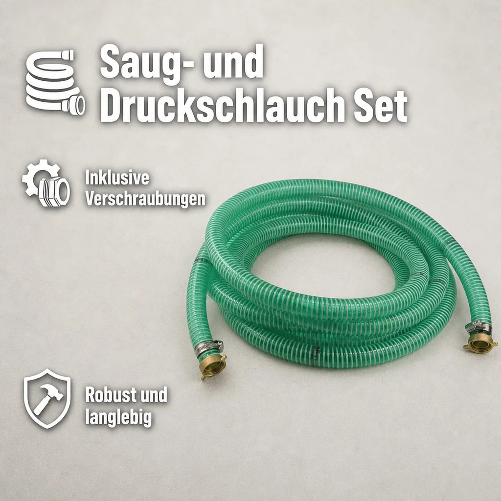 Druckschlauch 1 Zoll, Saug- & Druckschlauch Set, 15m, mit Schlauchverschraubung