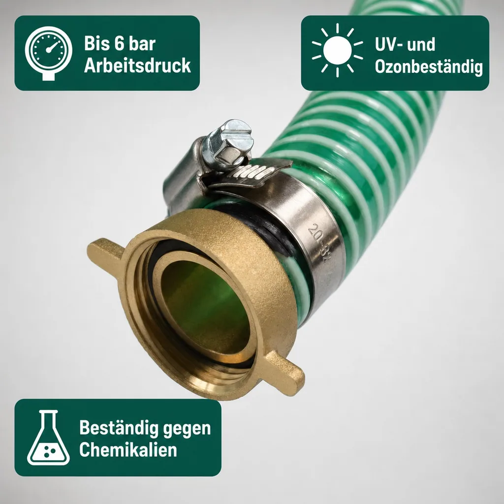 Druckschlauch 1 Zoll Set, Saugdruckschlauch, 2m, mit Schlauchverschraubung