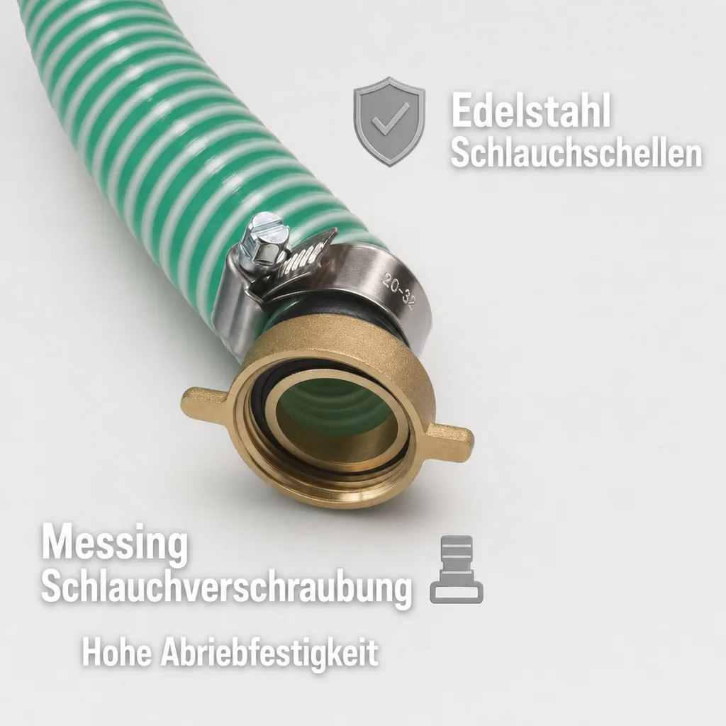 Druckschlauch 1 Zoll Set, Saugdruckschlauch, 2m, mit Schlauchverschraubung