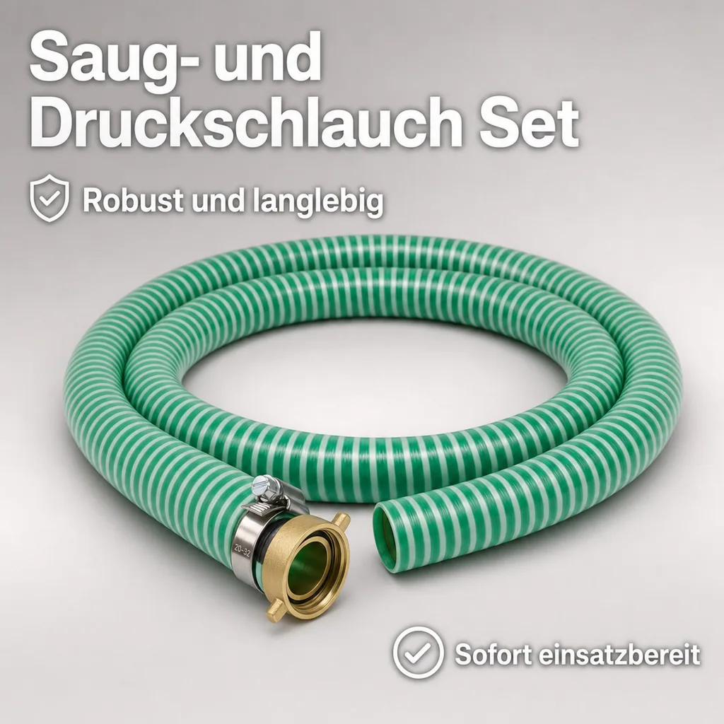 Druckschlauch 1 Zoll Set, Saugdruckschlauch, 2m, mit Schlauchverschraubung