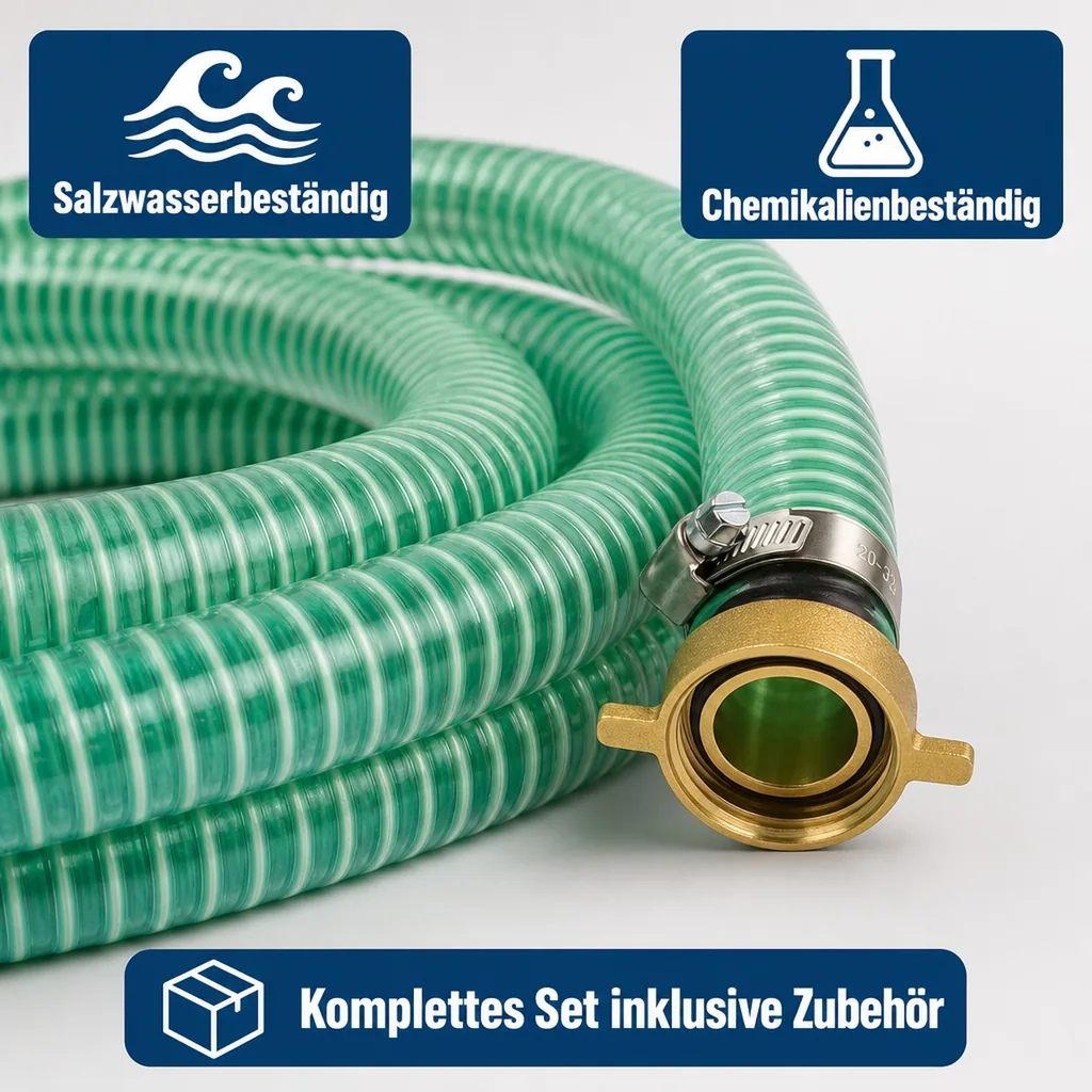 Saug Druckschlauch 1 Zoll, 9m Set, 25mm Poolschlauch, mit Schlauchverschraubung