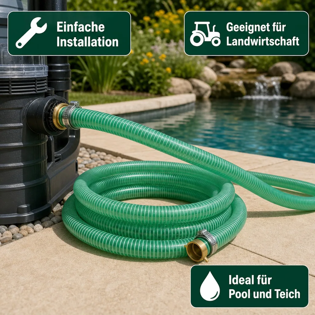 Saug Druckschlauch 1 Zoll, 9m Set, 25mm Poolschlauch, mit Schlauchverschraubung