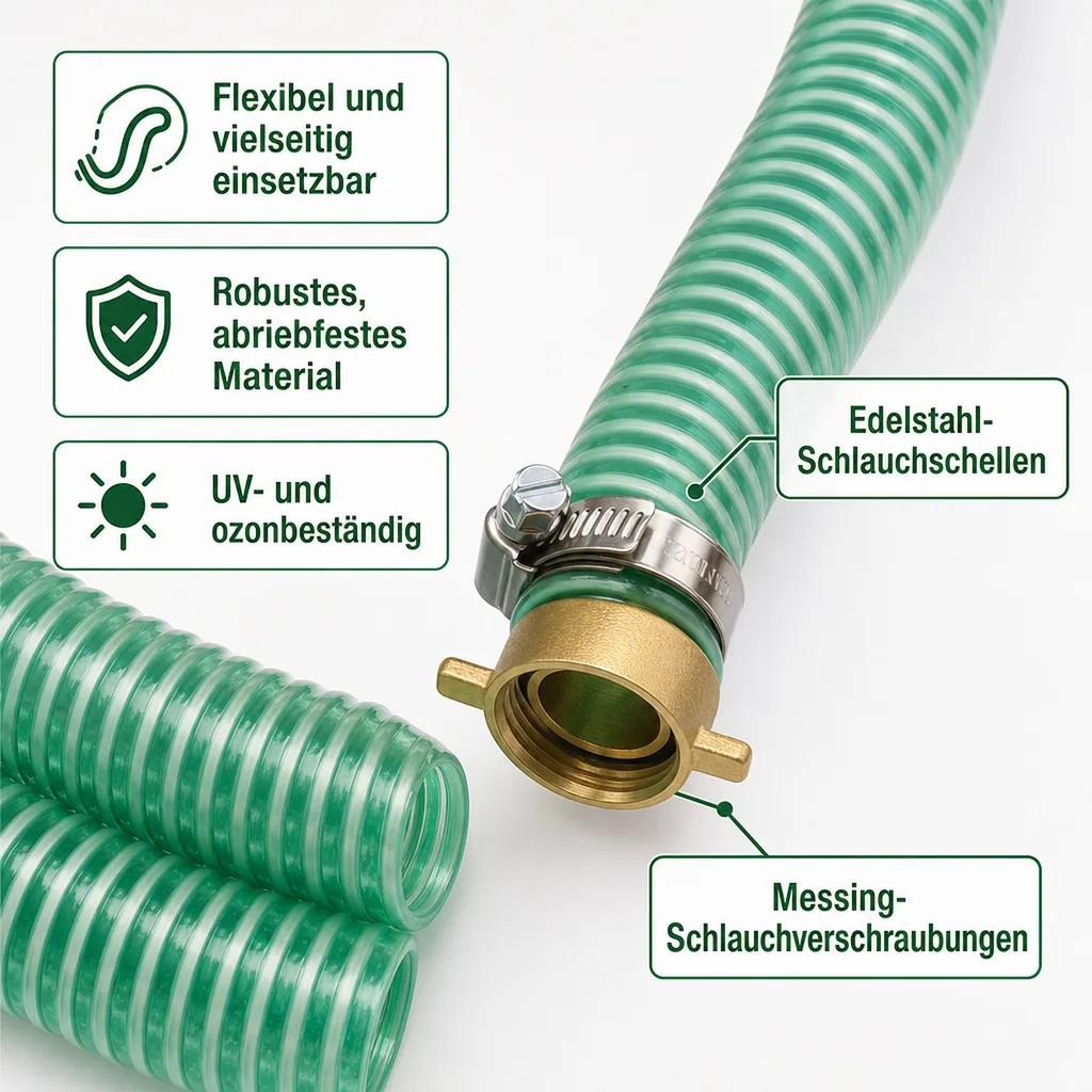 Saug Druckschlauch 1 Zoll, 9m Set, 25mm Poolschlauch, mit Schlauchverschraubung