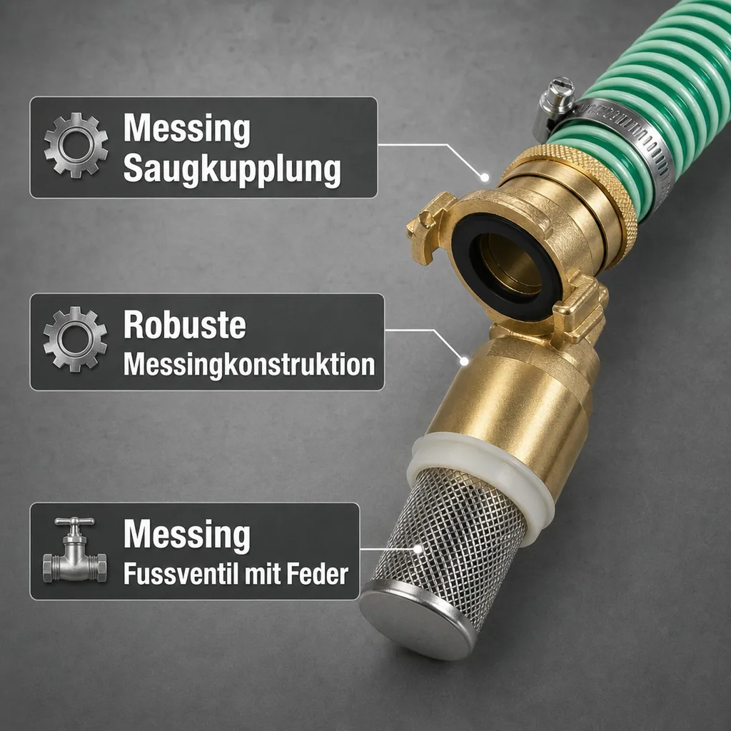 Saug- und Druckschlauch Set 1 Zoll, Saugkorb mit Rückschlagventil, 1m