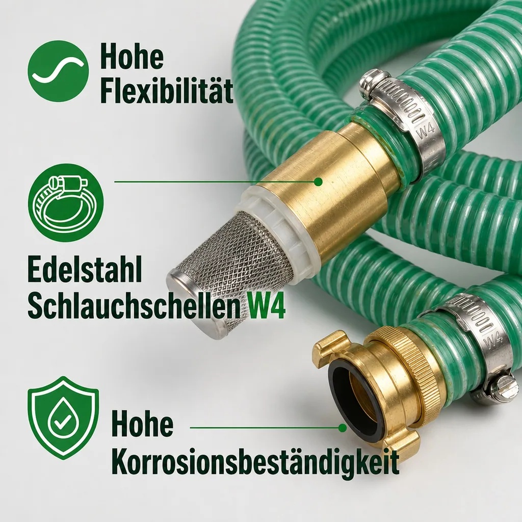 Saug- und Druckschlauch Set 1 Zoll, Saugkorb mit Rückschlagventil, 1m