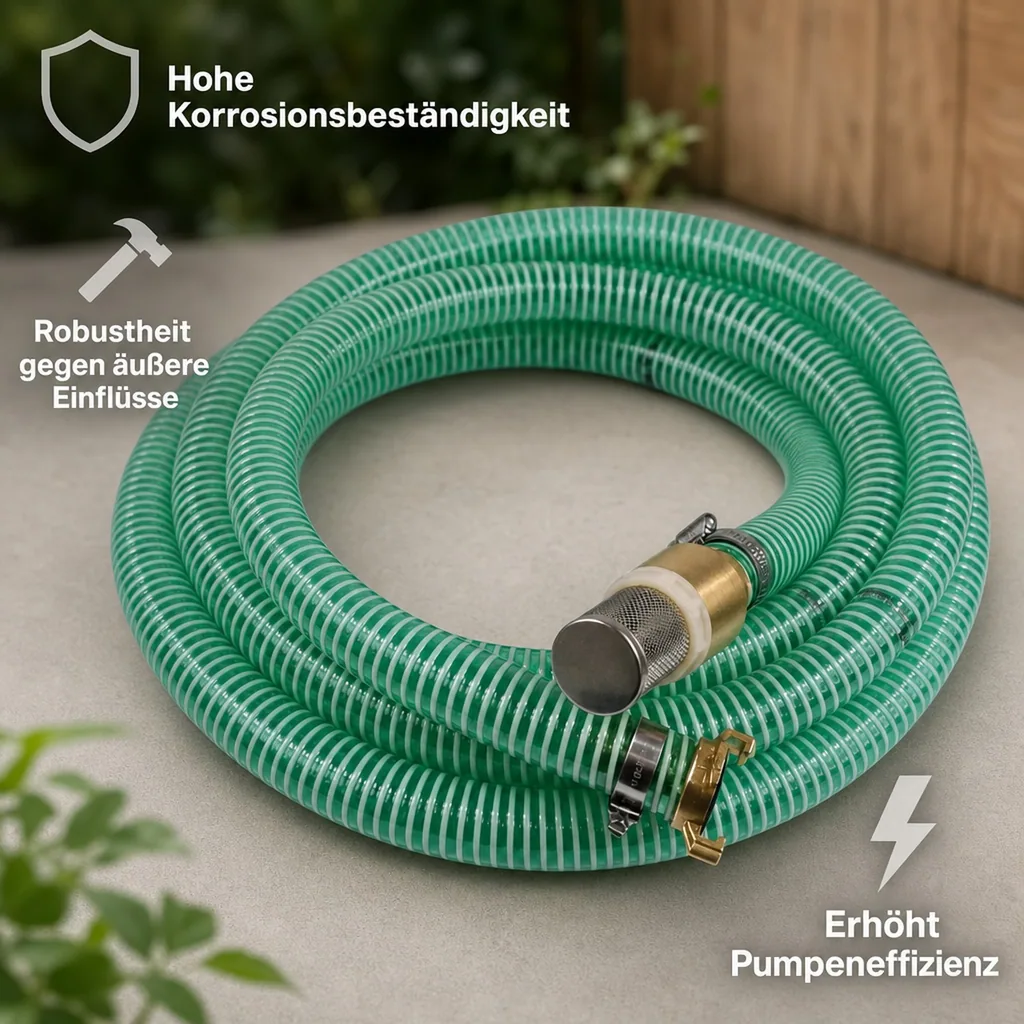 Saug Druckschlauch 1 Zoll, mit Saugkorb, Rückschlagventil, Schnellkupplung, 8m