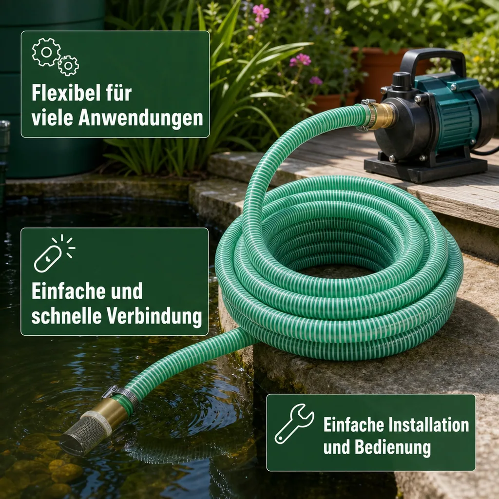 Saug Druckschlauch 1 Zoll, mit Saugkorb, Rückschlagventil, Schnellkupplung, 8m