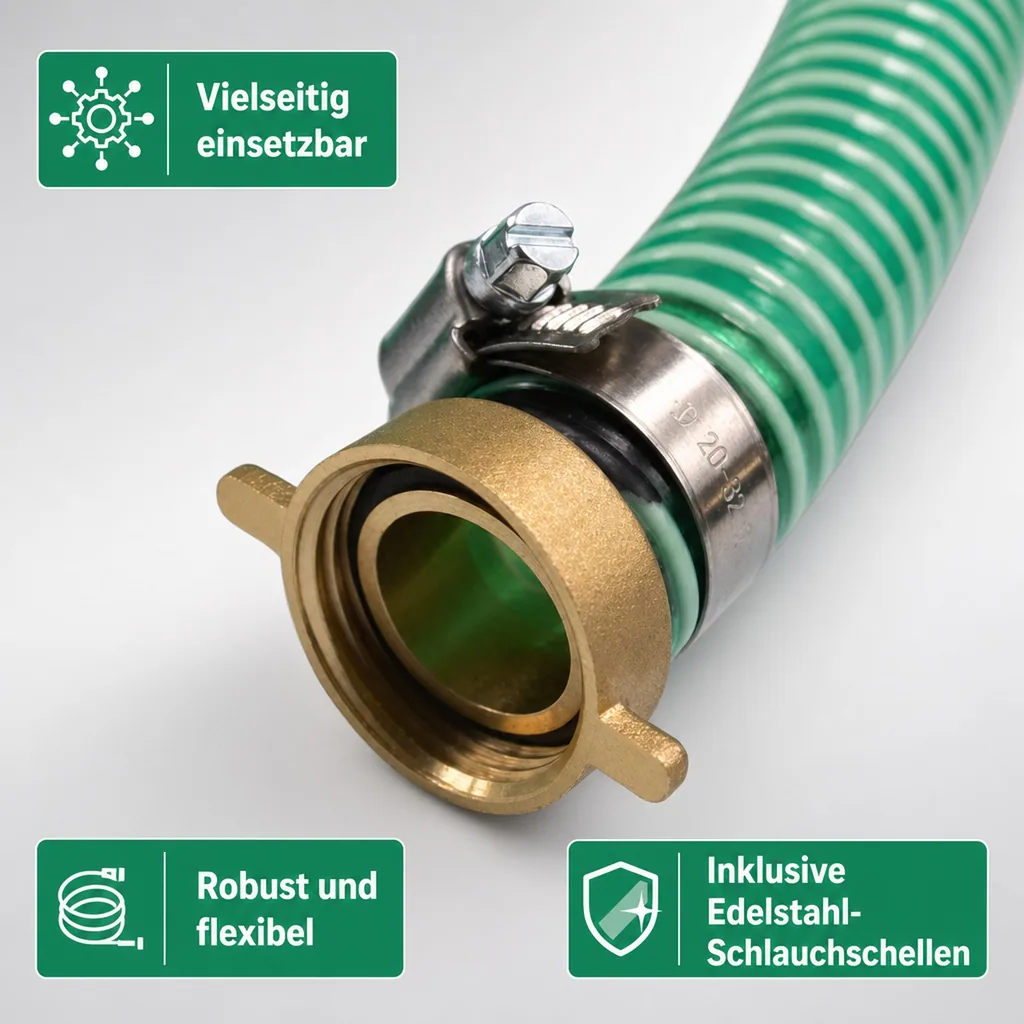 Druckschlauch 1 Zoll, Saug- Druckschlauch 25mm, 4m, mit Schlauchverschraubung