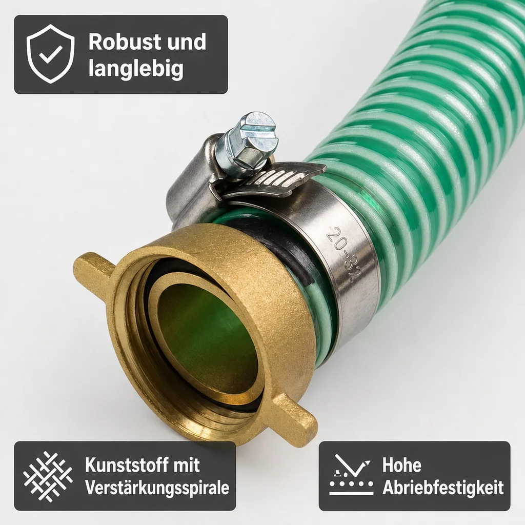 Druckschlauch 1 Zoll, Saug Druckschlauch Set, 5m, 25mm Poolschlauch
