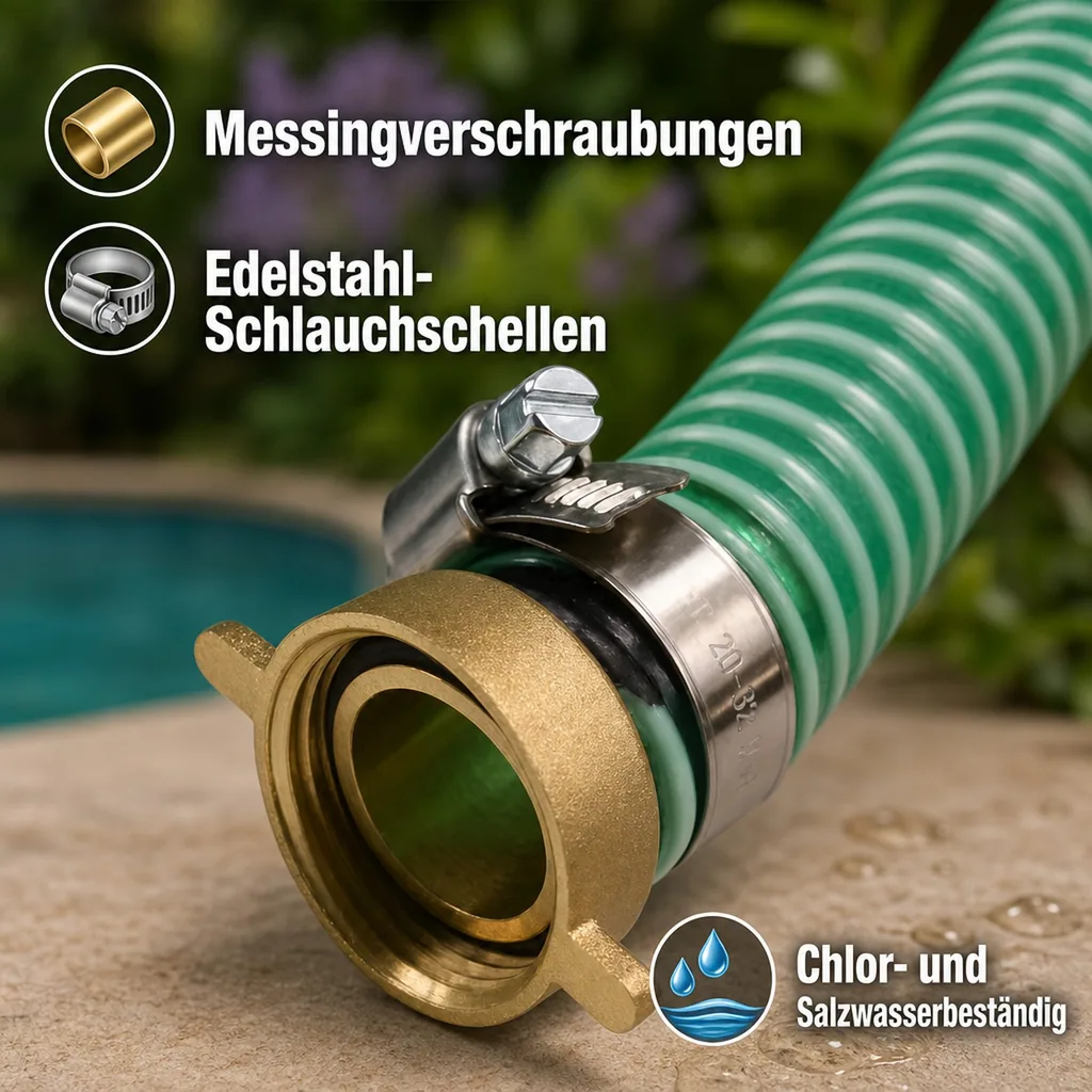 Druckschlauch 1 Zoll, Saug Druckschlauch Set, 5m, 25mm Poolschlauch