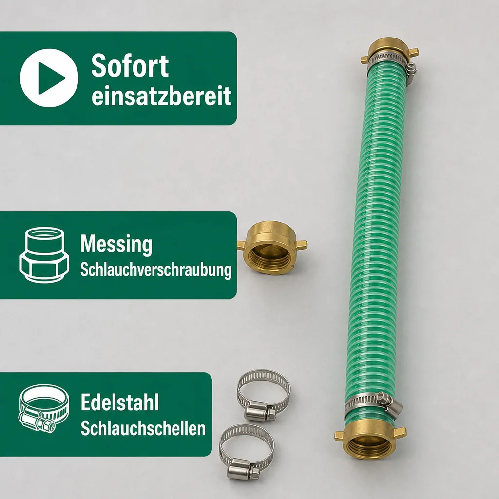 Druckschlauch 1 Zoll, Saug Druckschlauch Set, 10m, mit Schlauchverschraubung