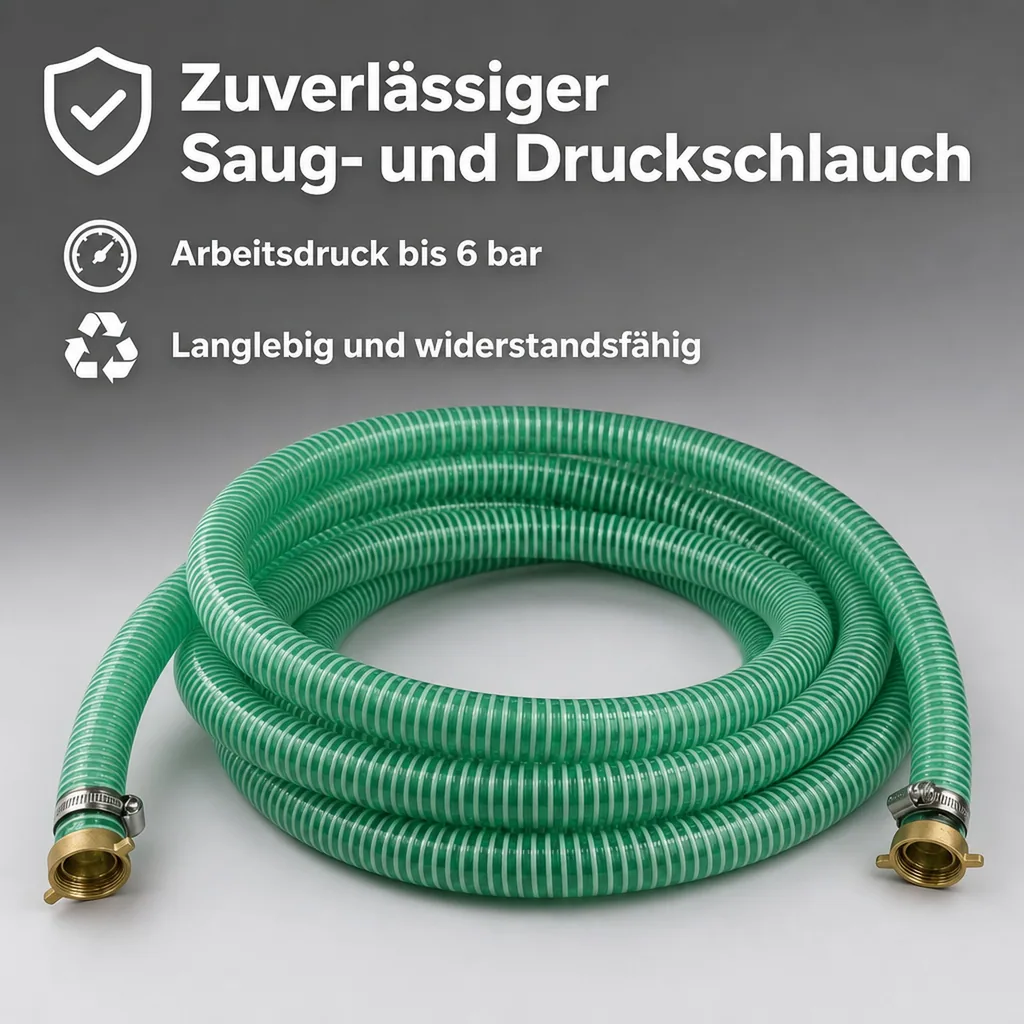 Druckschlauch 1 Zoll, Saug- Druckschlauch Set, 25mm, 3m, Schlauchverschraubung, Edelstahl Schellen