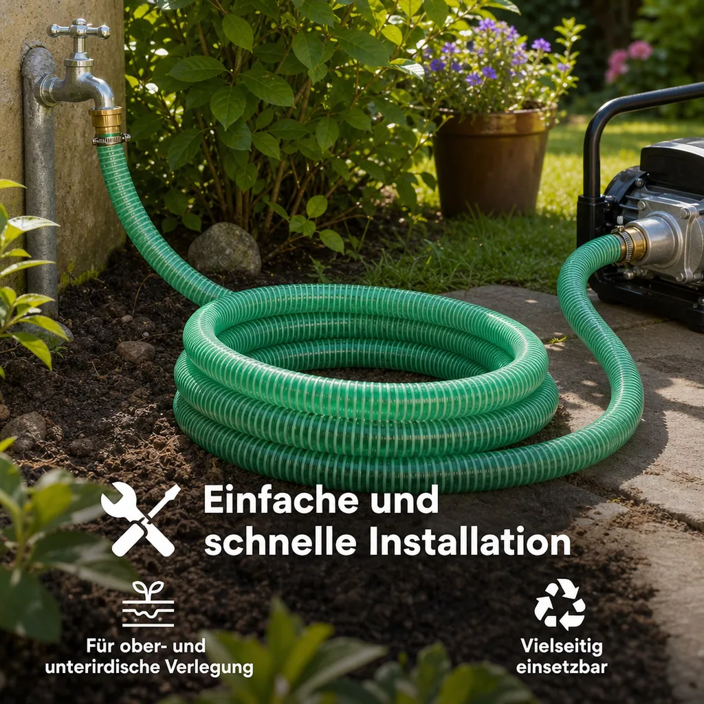 Druckschlauch 1 Zoll, Saug Druckschlauch 25mm, 25m, inkl. Messing Schlauchverschraubung & Edelstahl Schlauchschellen
