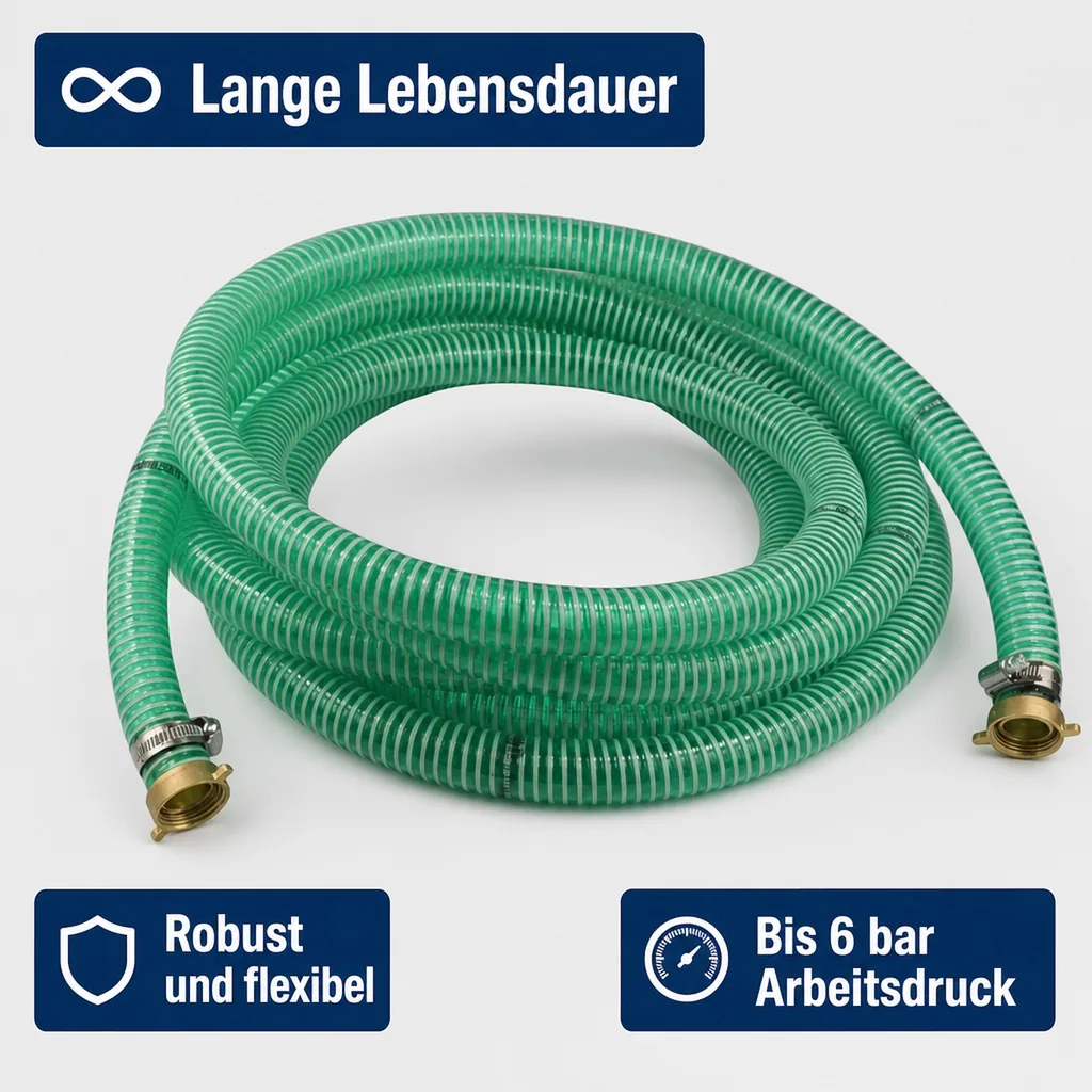 Druckschlauch 1 Zoll Set, Saug Druckschlauch 6m, Poolschlauch 25mm