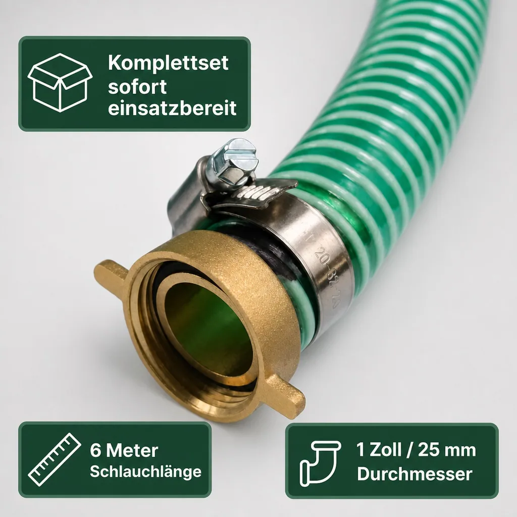 Druckschlauch 1 Zoll Set, Saug Druckschlauch 6m, Poolschlauch 25mm