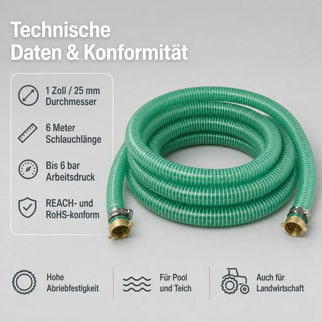 Druckschlauch 1 Zoll Set, Saug Druckschlauch 6m, Poolschlauch 25mm