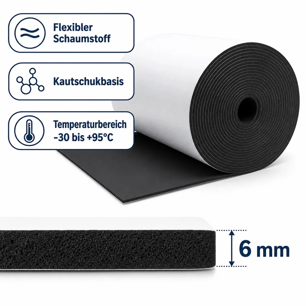 Rohrisolierung selbstklebend, Isoliermatte, Dämmmatte 6 mm, INSUL ROLL XT