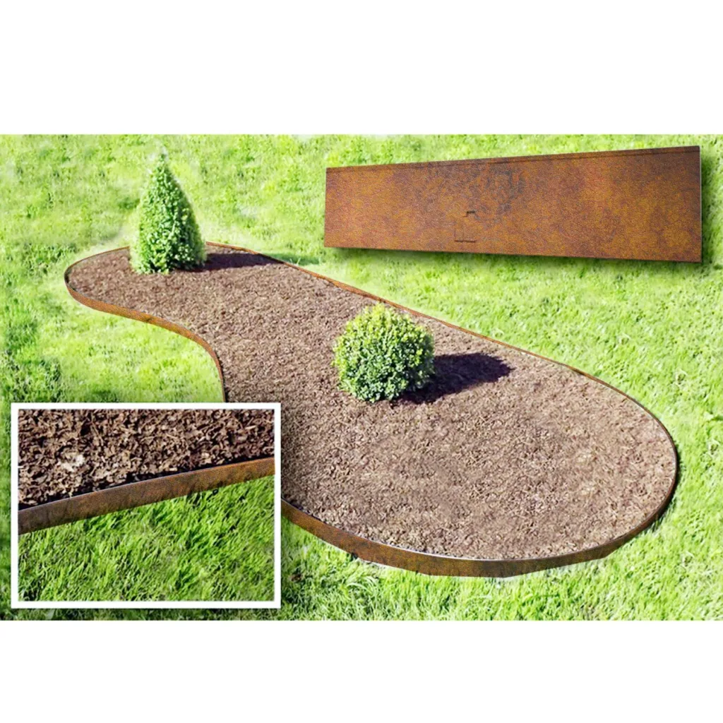 10er Set Rasenkante Cortenstahl 70 cm lang, 13,5 - 18,5 cm hoch, Beeteinfassung, Beetumrandung - Metall feuerverzinkt, Breite: 13.5 cm