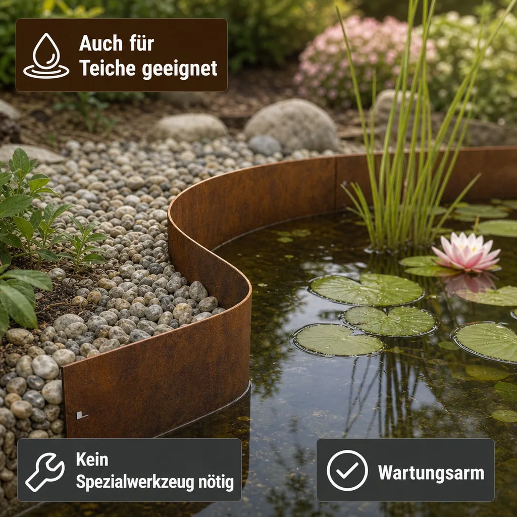 10er Set Rasenkante Cortenstahl 120 cm lang, 13,5 - 18,5 cm hoch, Beeteinfassung, Beetumrandung, Breite: 18.5 cm