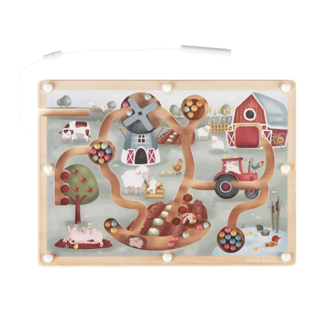 Little Dutch Magnet Labyrinth Little Farm - Steckspiel mit Kugeln & Stift ab 18 Monaten