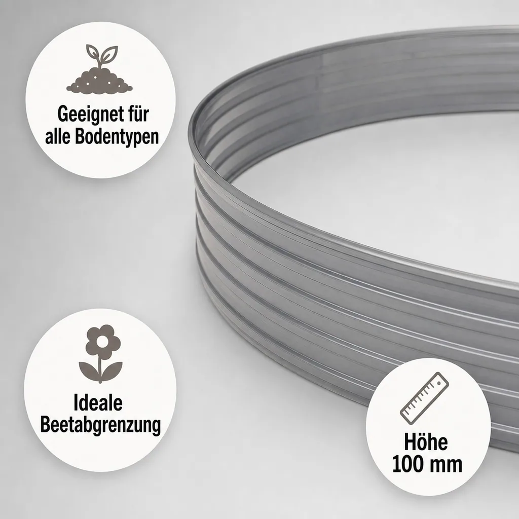Baumring aus Alu Höhe 100 mm Durchmesser 1 m | Baumumrandung | Pflanzringe | Beeteinfassung | Rasenkante rund