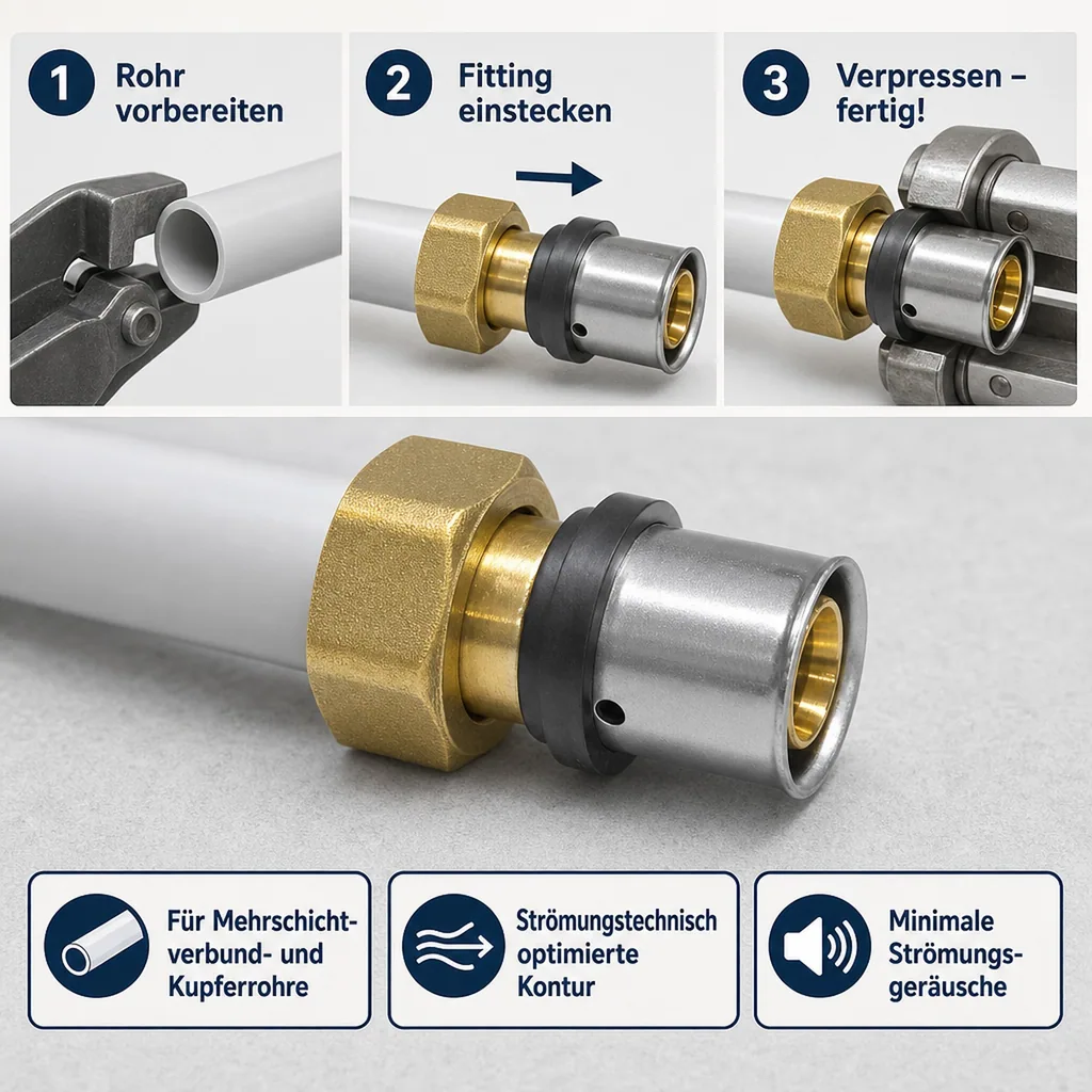 Eurokonus Verschraubung, Pressfitting Übergang 20 x 2 - 3/4 IG, Heizungsrohr Verbinder