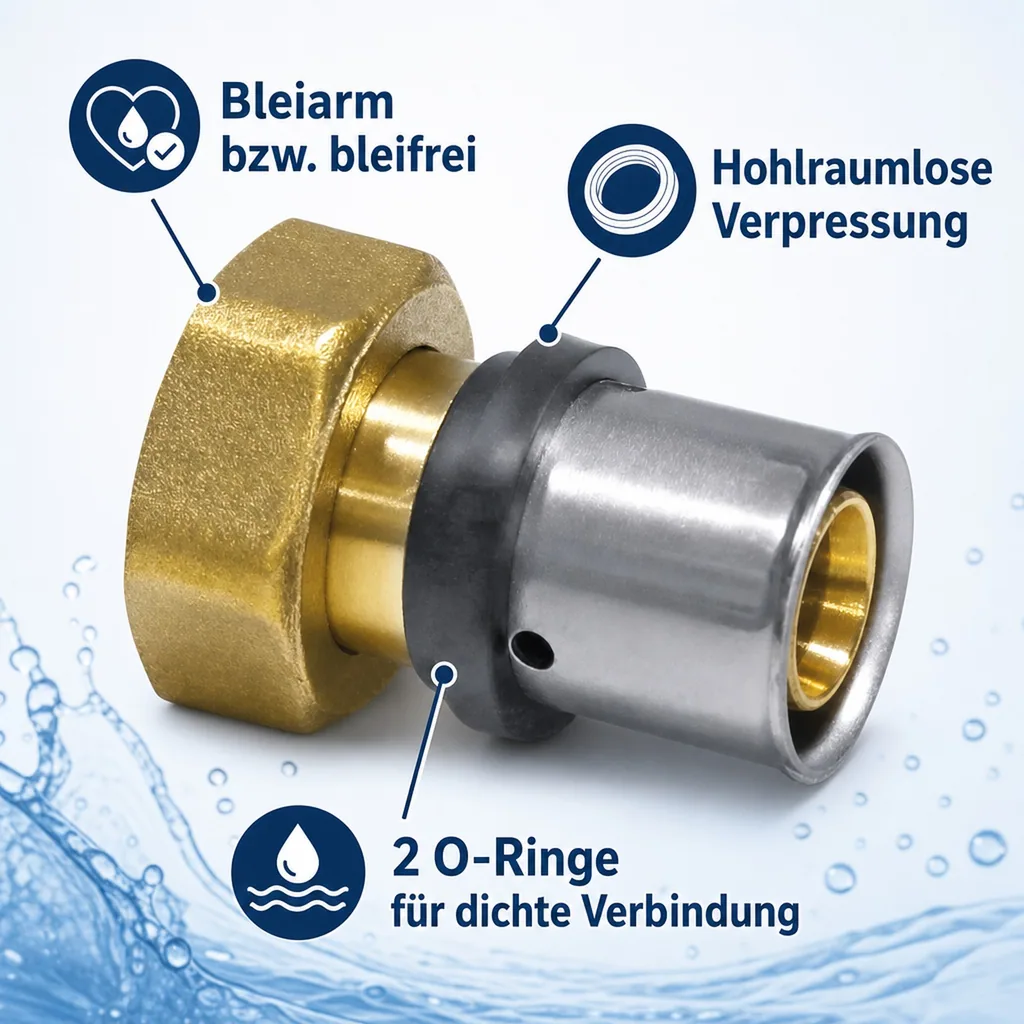 Eurokonus Verschraubung, Pressfitting Übergang 20 x 2 - 3/4 IG, Heizungsrohr Verbinder