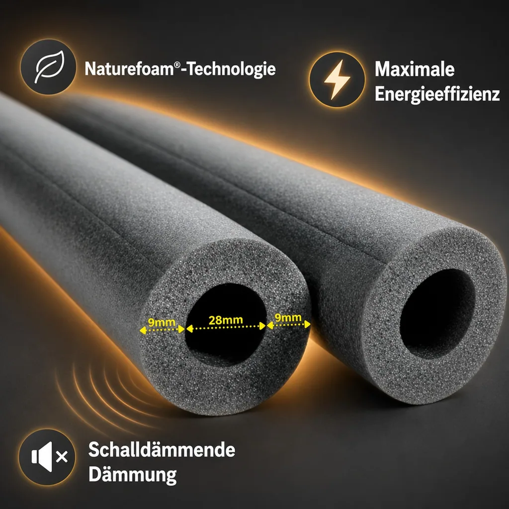 Rohrisolierung 28mm, Isolierschlauch Heizung, 2m Rohrdämmung
