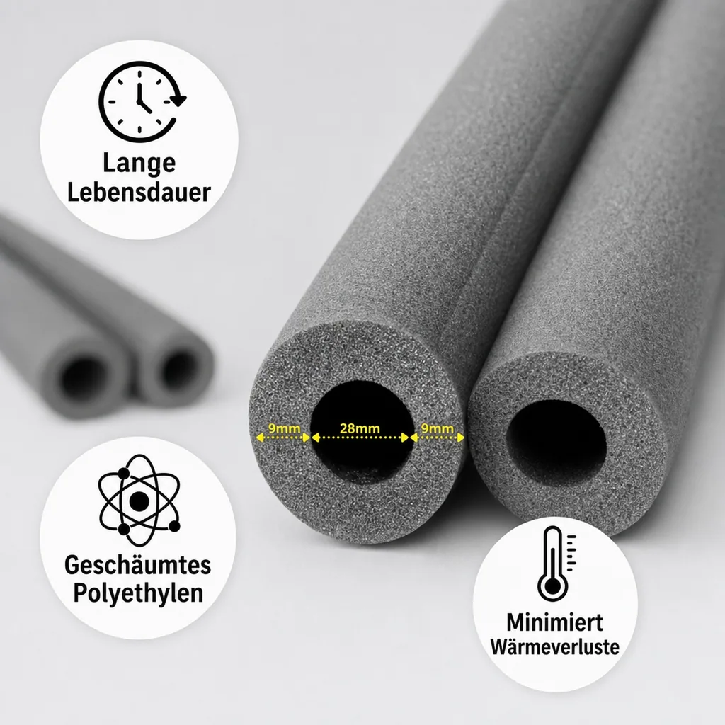 Rohrisolierung 28mm, Isolierschlauch Heizung, 2m Rohrdämmung