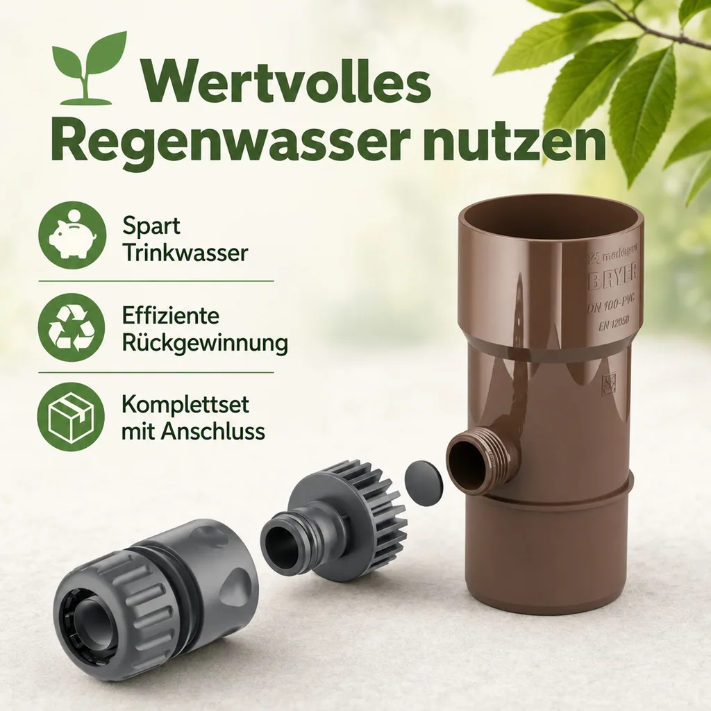 Regensammler 110mm, Regenwasser Fallrohr, braun