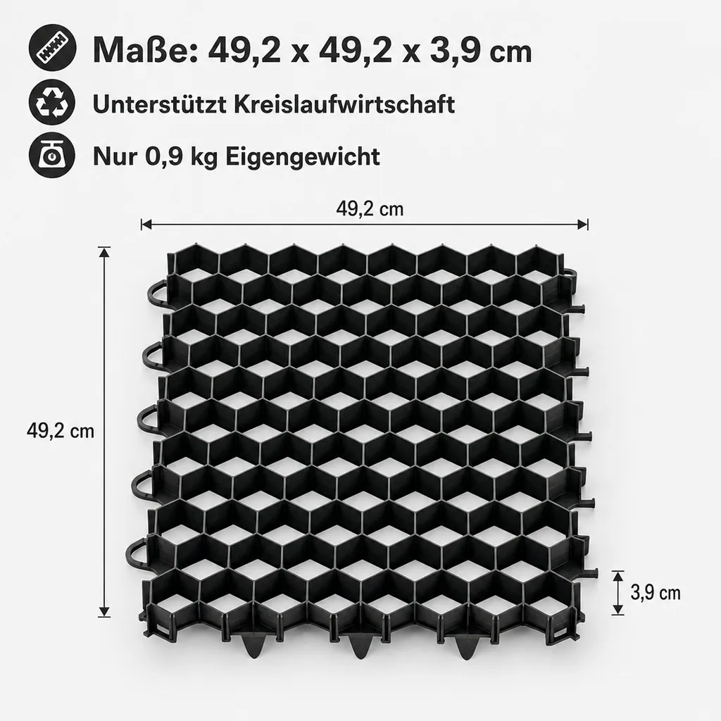 Rasengitter, Kunststoff Rasengitter, befahrbar, schwarz, 49,2x49,2x3,9cm