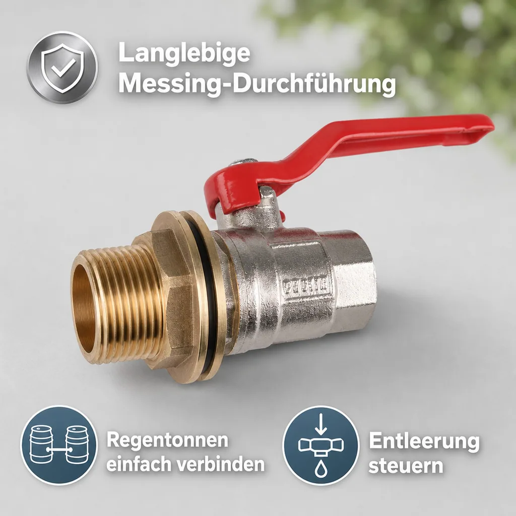 Tankdurchführung Set, 1" Hebelkugelhahn, Regentonne verbinden