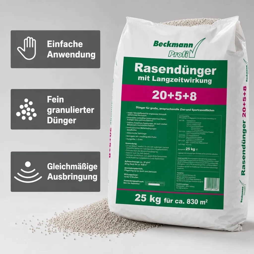 Rasendünger 25 kg, Langzeitwirkung, NPK 20+5+8, 830m²