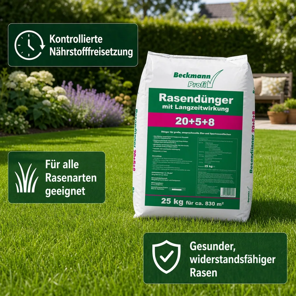 Rasendünger 25 kg, Langzeitwirkung, NPK 20+5+8, 830m²