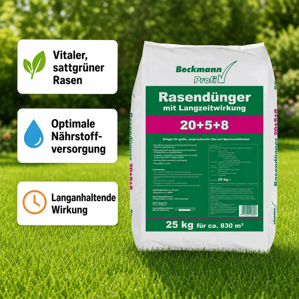 Rasendünger 25 kg, Langzeitwirkung, NPK 20+5+8, 830m²