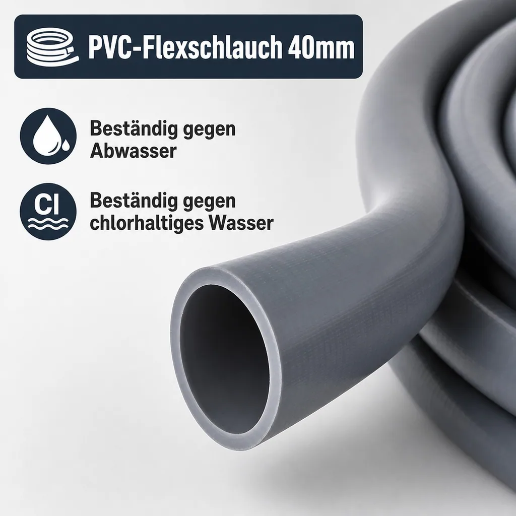 PVC Schlauch 40mm, Flexschlauch, 25m, Klebeschlauch, flexibel