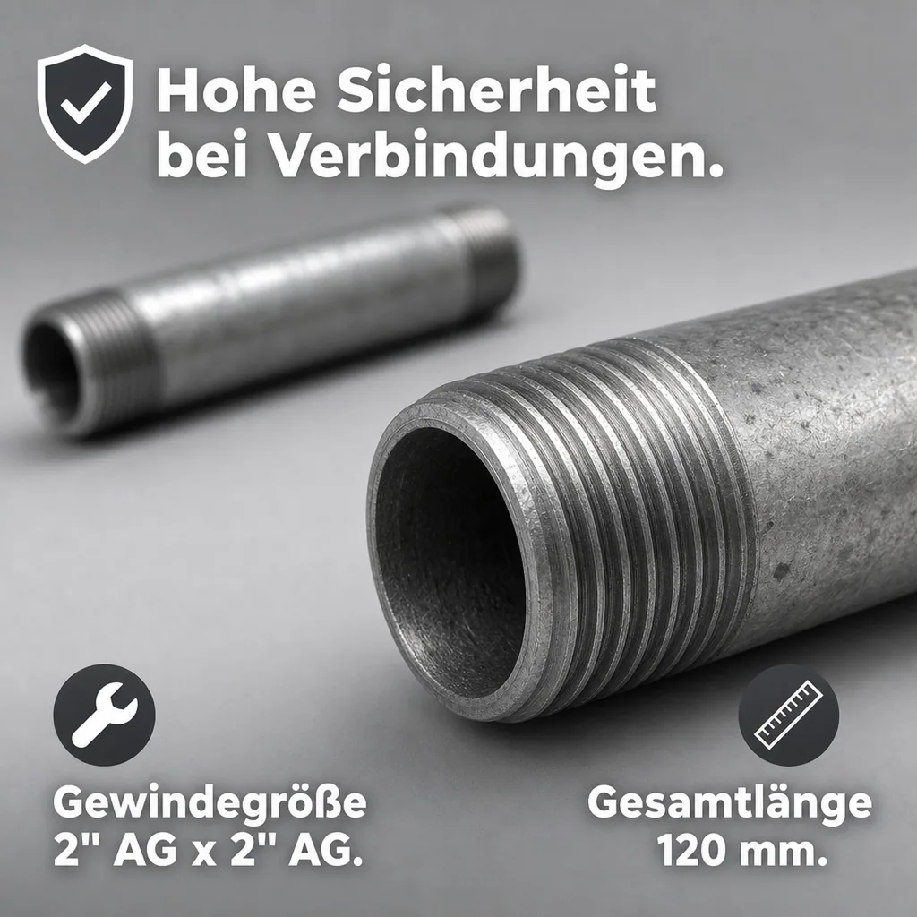 Rohrnippel verzinkt, Gewindefitting, 2" AG x 2" AG, 120 mm