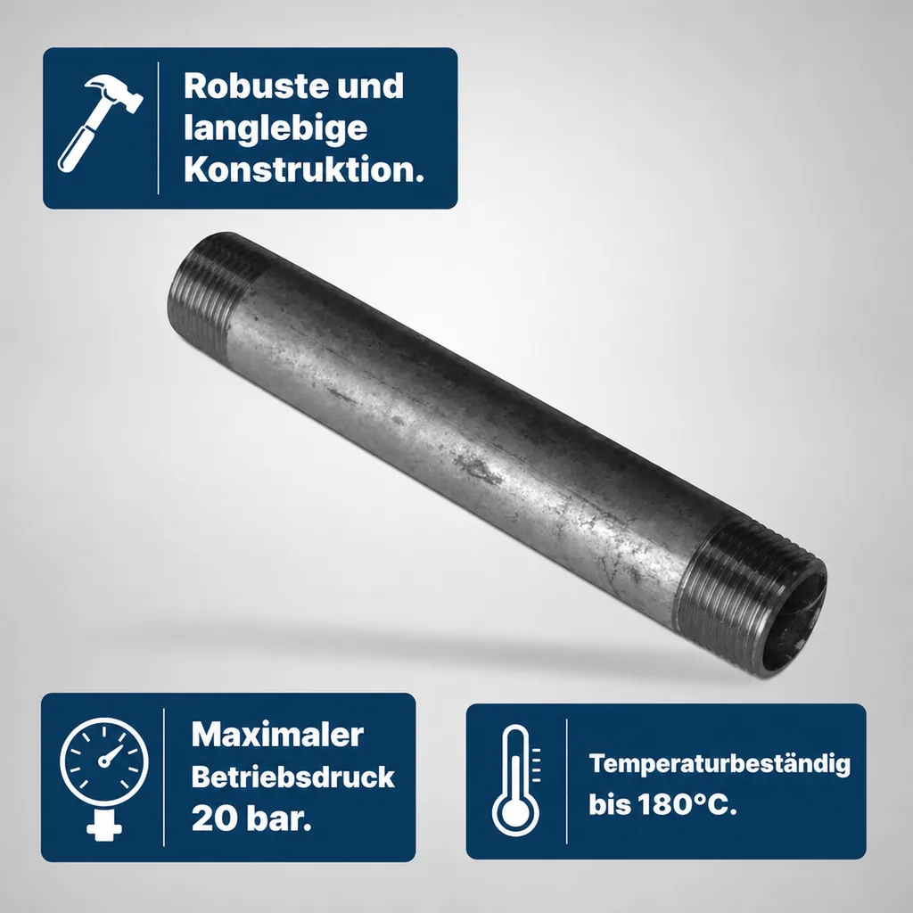 Rohrnippel verzinkt, Gewindefitting, 2" AG x 2" AG, 120 mm