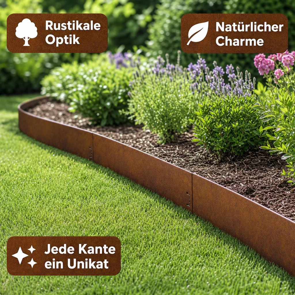 10er Set Rasenkante Cortenstahl 70 cm lang, 13,5 - 18,5 cm hoch, Beeteinfassung, Beetumrandung - Metall feuerverzinkt, Breite: 18.5 cm