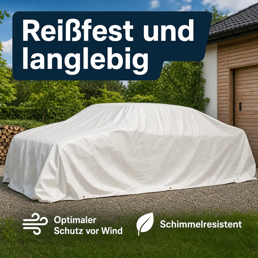 Abdeckplane, 280g/m² weiss 6x10m (60m²), wasserdicht, reissfest