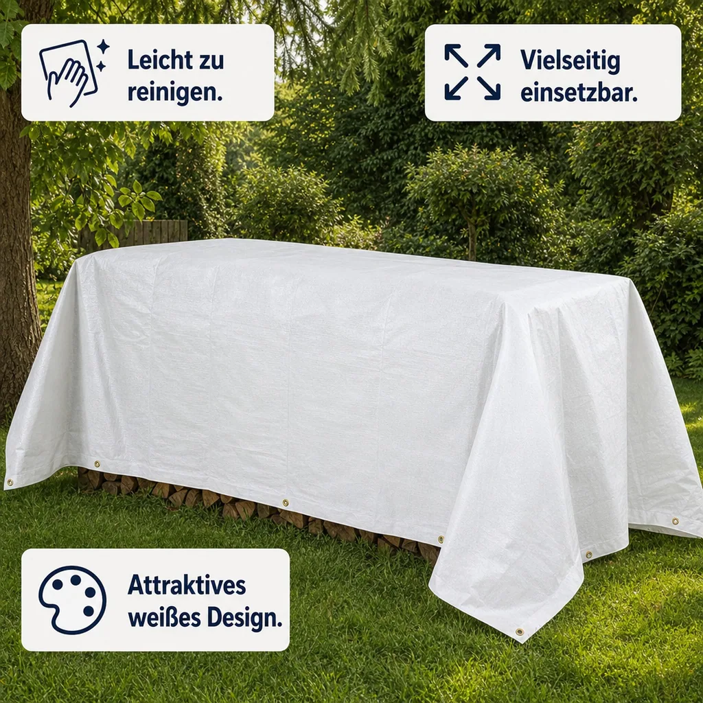 Abdeckplane 10x12m, 280 g/m², 120m², Gewebeplane, Schutzplane, Weiß
