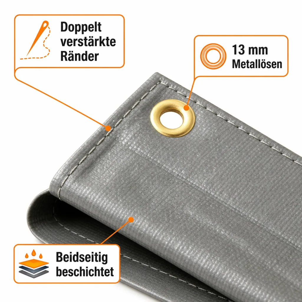 Abdeckplane, 280g/m² grau, wasserdicht, reißfest, UV-stabilisiert, PE, Bau und Garten, 3x6m (18m²)