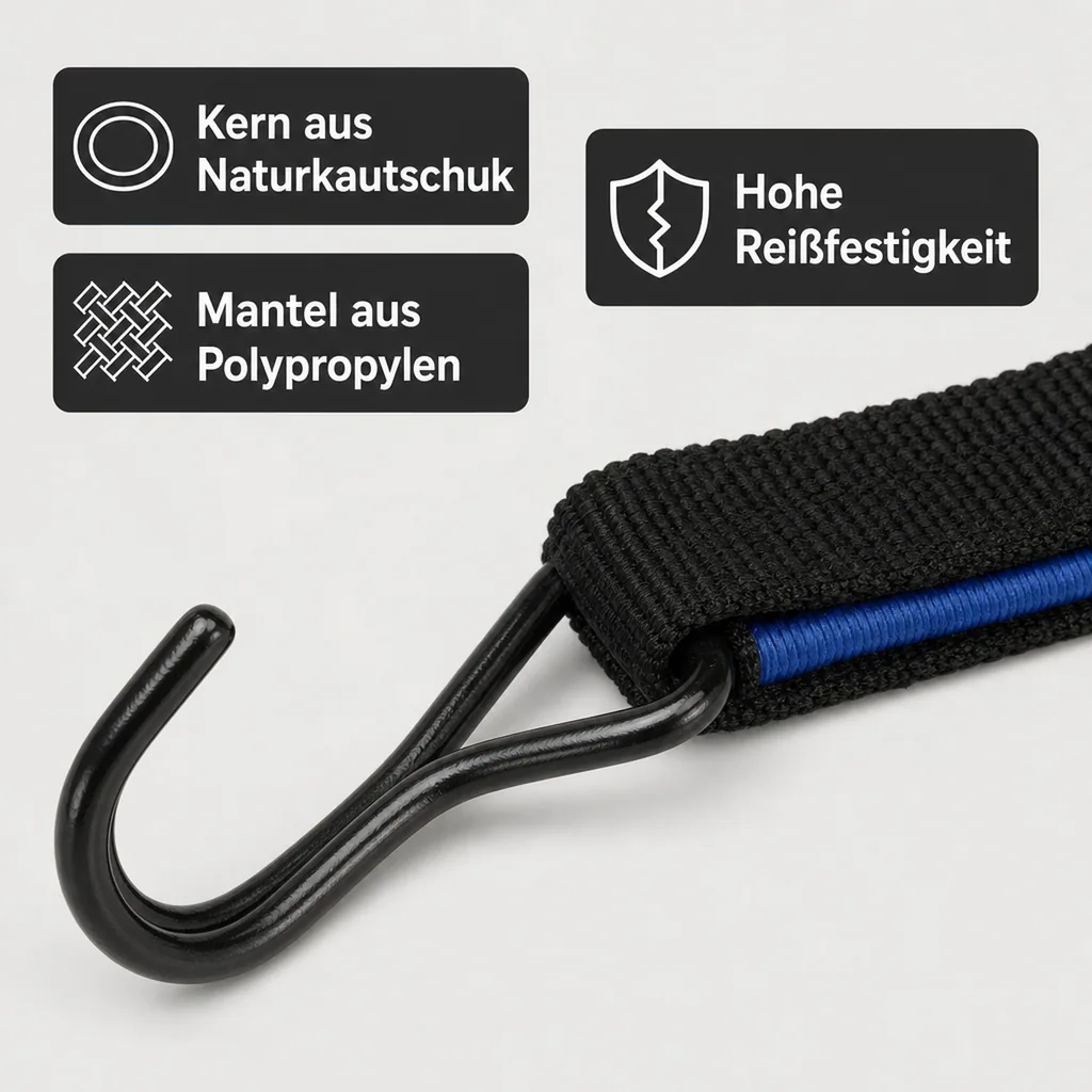 Elastisches Band, Spanngummi mit Haken, 80cm blau